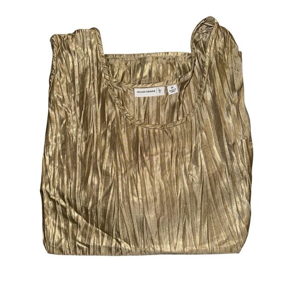 Susan Graver Womens 3X Metallic Crinkle Scoop Neck Layering Tank Top Gold NWT - Picture 1 of 5